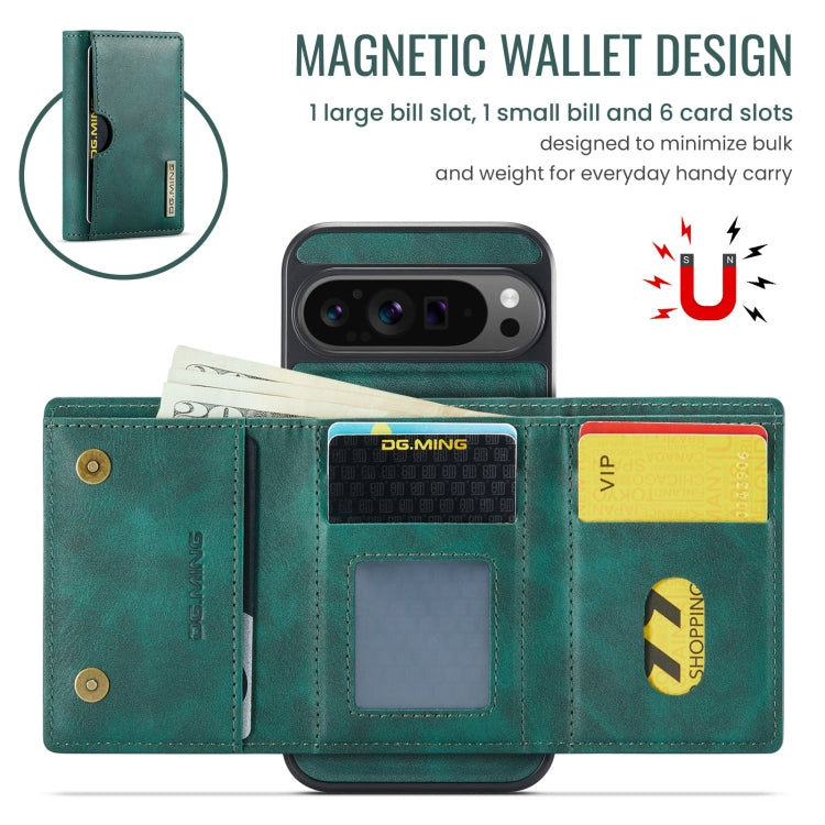 For Google Pixel 9 Pro XL DG.MING M6 Series RFID Tri-fold Card Bag Removable Leather Phone Case(Green)