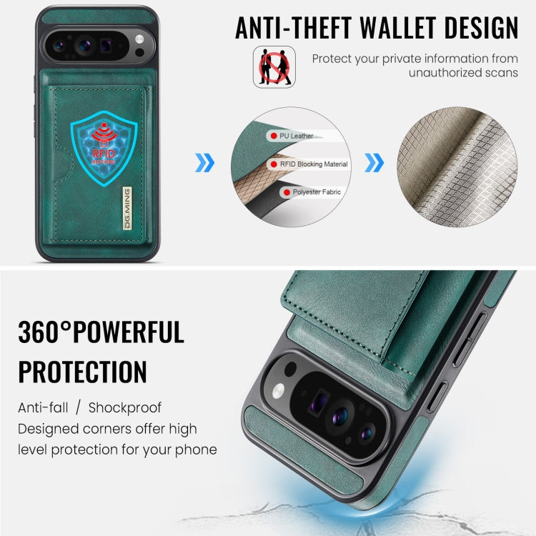 For Google Pixel 9 Pro XL DG.MING M6 Series RFID Tri-fold Card Bag Removable Leather Phone Case(Green)