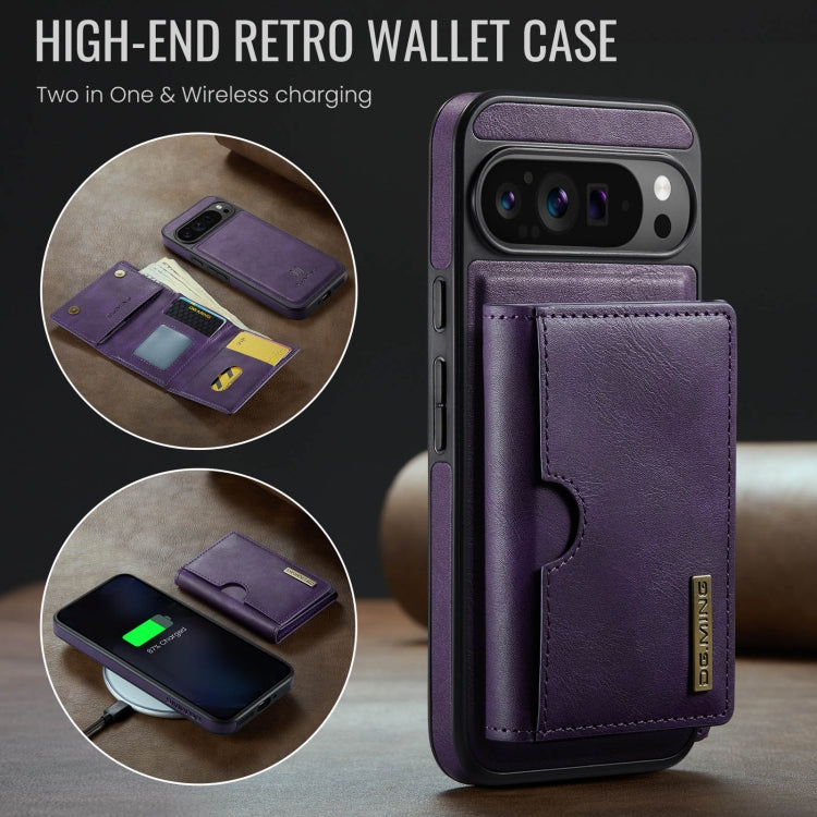 For Google Pixel 9 Pro XL DG.MING M6 Series RFID Tri-fold Card Bag Removable Leather Phone Case(Purple)