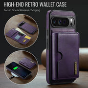 For Google Pixel 9 Pro XL DG.MING M6 Series RFID Tri-fold Card Bag Removable Leather Phone Case(Purple)