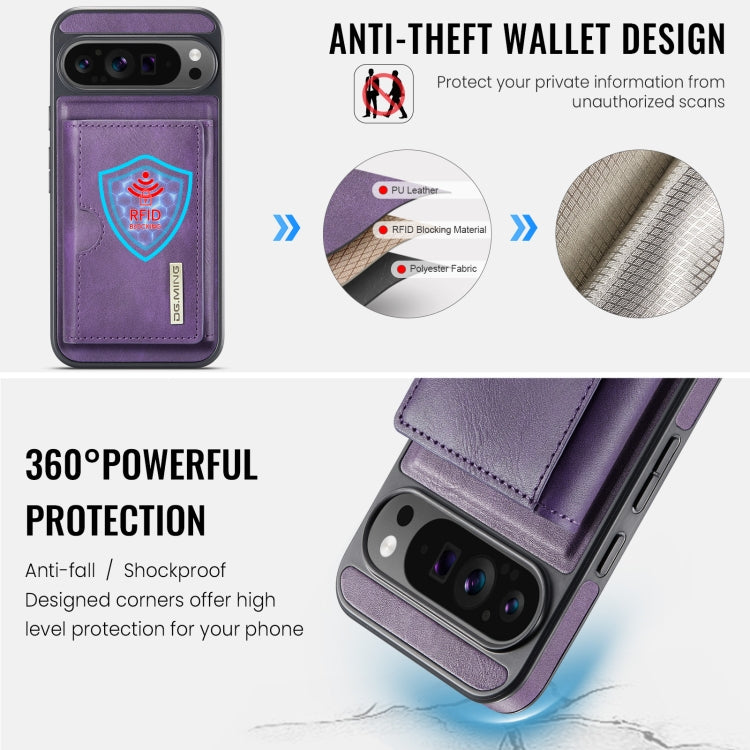 For Google Pixel 9 Pro XL DG.MING M6 Series RFID Tri-fold Card Bag Removable Leather Phone Case(Purple)