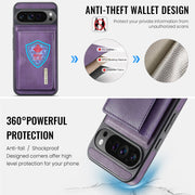For Google Pixel 9 Pro XL DG.MING M6 Series RFID Tri-fold Card Bag Removable Leather Phone Case(Purple)