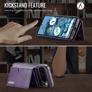 For Google Pixel 9 Pro XL DG.MING M6 Series RFID Tri-fold Card Bag Removable Leather Phone Case(Purple)
