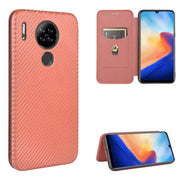 For Blackview A80 Carbon Fiber Texture Horizontal Flip TPU + PC + PU Leather Case with Card Slot(Brown)