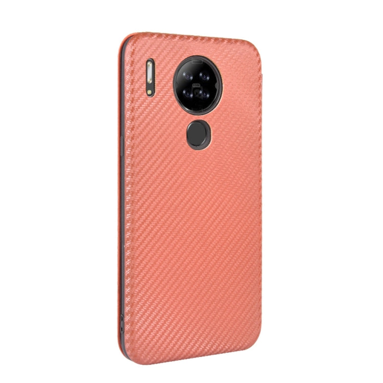 For Blackview A80 Carbon Fiber Texture Horizontal Flip TPU + PC + PU Leather Case with Card Slot(Brown)