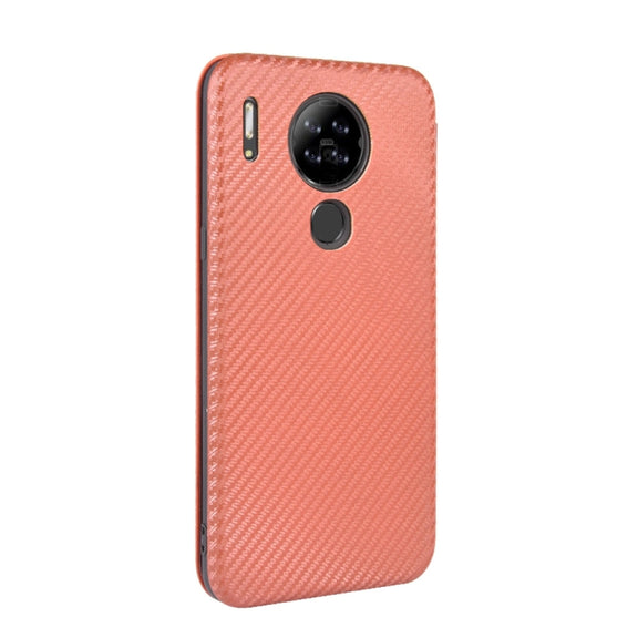 For Blackview A80 Carbon Fiber Texture Horizontal Flip TPU + PC + PU Leather Case with Card Slot(Brown)