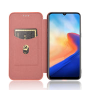 For Blackview A80 Carbon Fiber Texture Horizontal Flip TPU + PC + PU Leather Case with Card Slot(Brown)