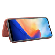 For Blackview A80 Carbon Fiber Texture Horizontal Flip TPU + PC + PU Leather Case with Card Slot(Brown)