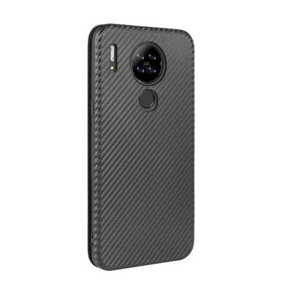 For Blackview A80 Carbon Fiber Texture Horizontal Flip TPU + PC + PU Leather Case with Card Slot(Black)