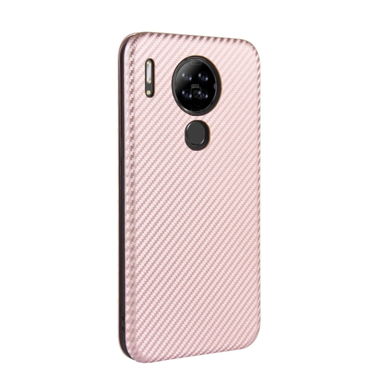 For Blackview A80 Carbon Fiber Texture Horizontal Flip TPU + PC + PU Leather Case with Card Slot(Pink)