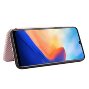 For Blackview A80 Carbon Fiber Texture Horizontal Flip TPU + PC + PU Leather Case with Card Slot(Pink)