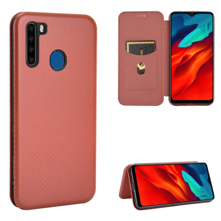 For Blackview A80 Pro Carbon Fiber Texture Horizontal Flip TPU + PC + PU Leather Case with Card Slot(Brown)