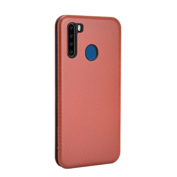 For Blackview A80 Pro Carbon Fiber Texture Horizontal Flip TPU + PC + PU Leather Case with Card Slot(Brown)