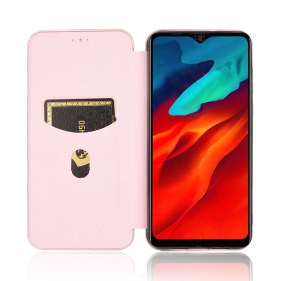 For Blackview A80 Pro Carbon Fiber Texture Horizontal Flip TPU + PC + PU Leather Case with Card Slot(Pink)