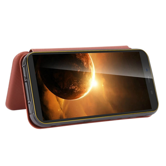 For Blackview BV5500 / BV5500 Pro / BV5500 Plus Carbon Fiber Texture Horizontal Flip TPU + PC + PU Leather Case with Card Slot(Brown)