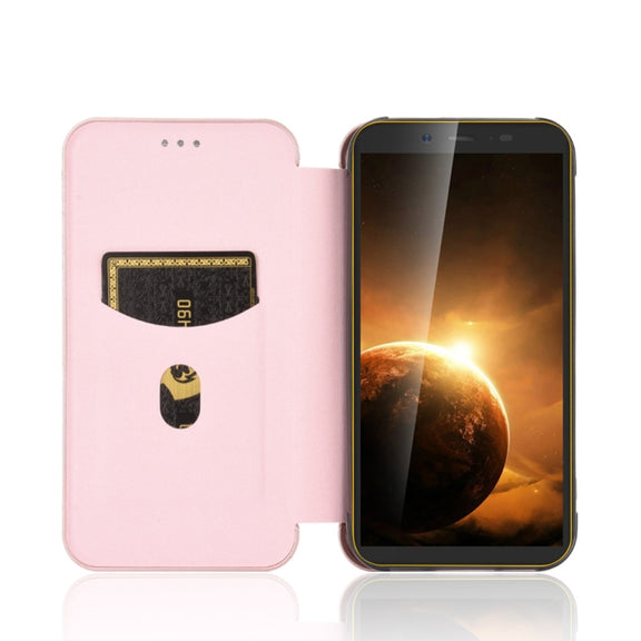For Blackview BV5500 / BV5500 Pro / BV5500 Plus Carbon Fiber Texture Horizontal Flip TPU + PC + PU Leather Case with Card Slot(Pink)
