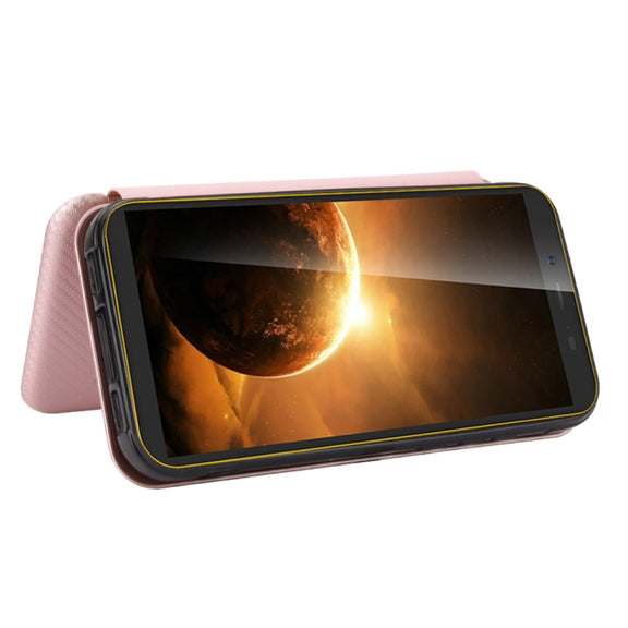 For Blackview BV5500 / BV5500 Pro / BV5500 Plus Carbon Fiber Texture Horizontal Flip TPU + PC + PU Leather Case with Card Slot(Pink)