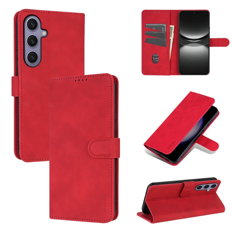 For Samsung Galaxy S25 5G AZNS Skin Feel Calf Texture Flip Leather Phone Case(Red)