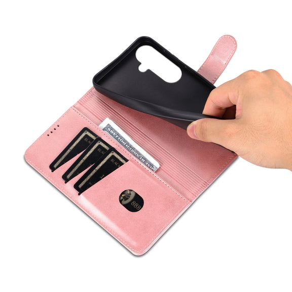 For Samsung Galaxy S25 5G AZNS Skin Feel Calf Texture Flip Leather Phone Case(Rose Gold)