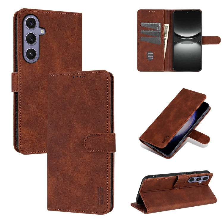 For Samsung Galaxy S25+ 5G AZNS Skin Feel Calf Texture Flip Leather Phone Case(Brown)