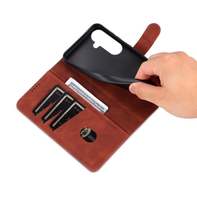 For Samsung Galaxy S25+ 5G AZNS Skin Feel Calf Texture Flip Leather Phone Case(Brown)