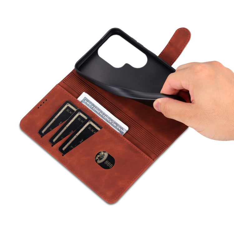 For Samsung Galaxy S25 Ultra 5G AZNS Skin Feel Calf Texture Flip Leather Phone Case(Brown)