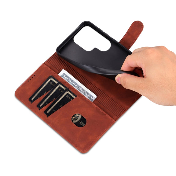 For Samsung Galaxy S25 Ultra 5G AZNS Skin Feel Calf Texture Flip Leather Phone Case(Brown)