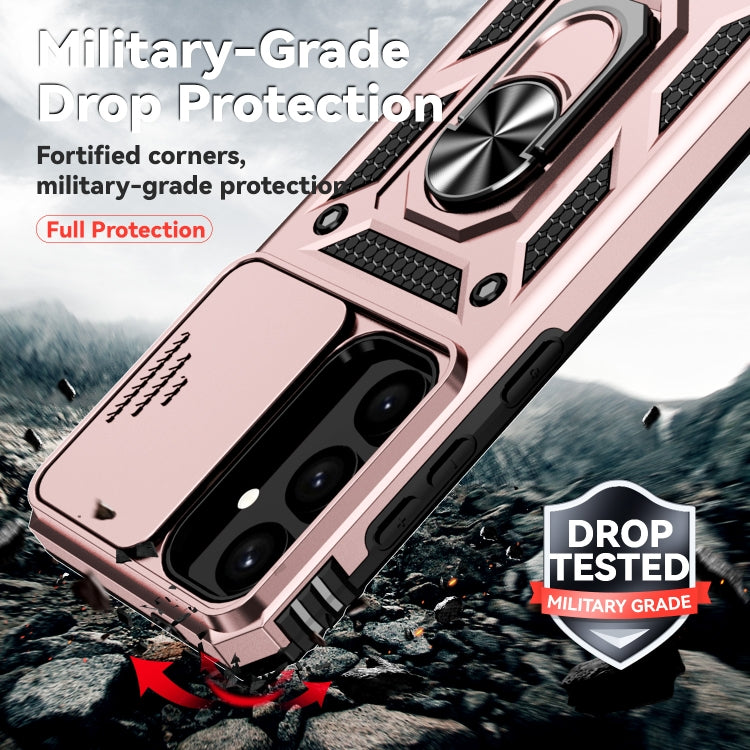For Samsung Galaxy S25 5G Sliding Camshield Holder Phone Case(Rose Gold)