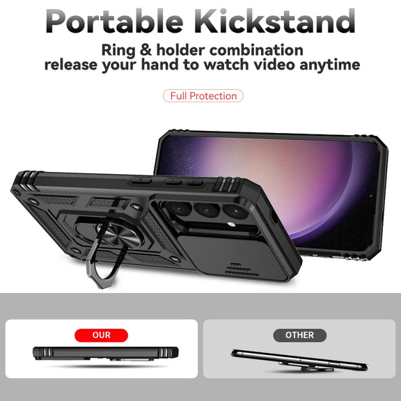 For Samsung Galaxy S25+ 5G Sliding Camshield Holder Phone Case(Black)
