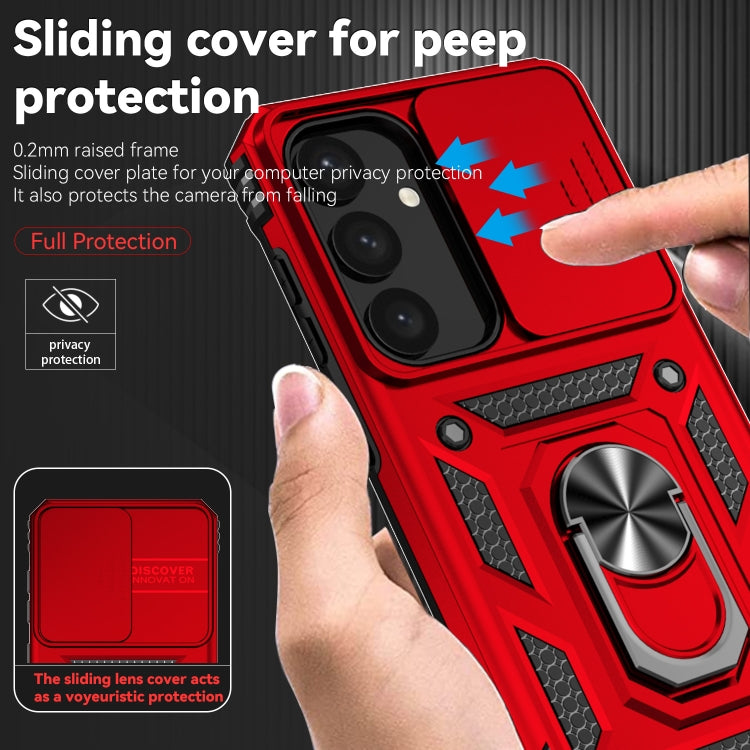 For Samsung Galaxy S25+ 5G Sliding Camshield Holder Phone Case(Red)