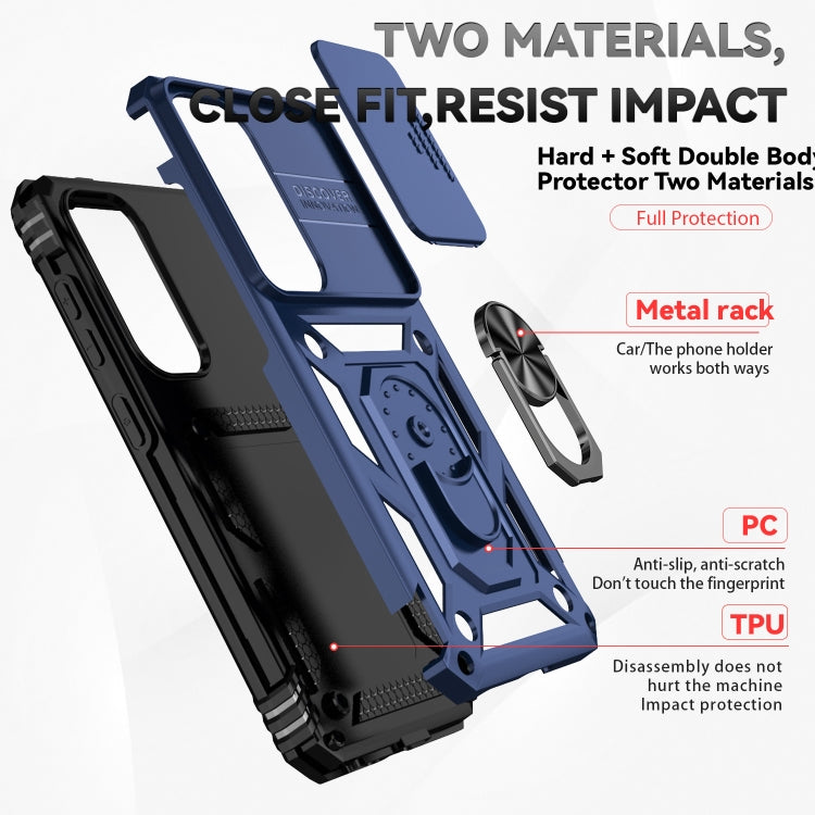 For Samsung Galaxy S25+ 5G Sliding Camshield Holder Phone Case(Blue)