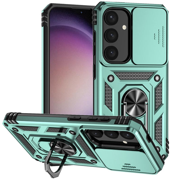 For Samsung Galaxy S25+ 5G Sliding Camshield Holder Phone Case(Green)