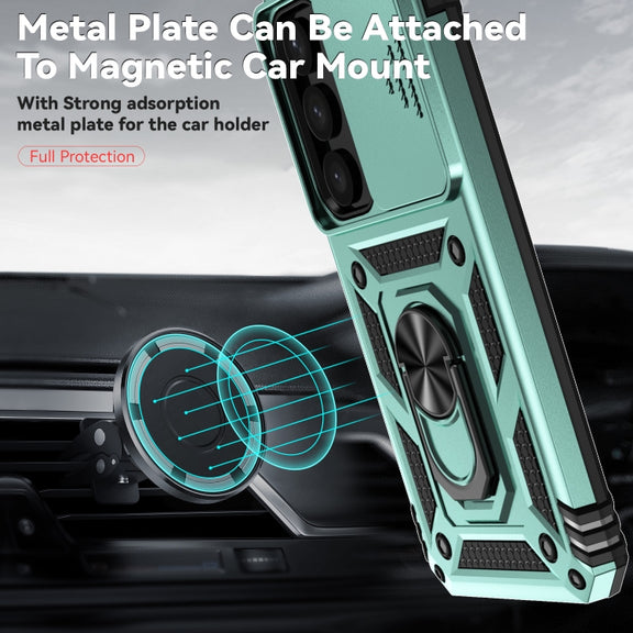 For Samsung Galaxy S25+ 5G Sliding Camshield Holder Phone Case(Green)