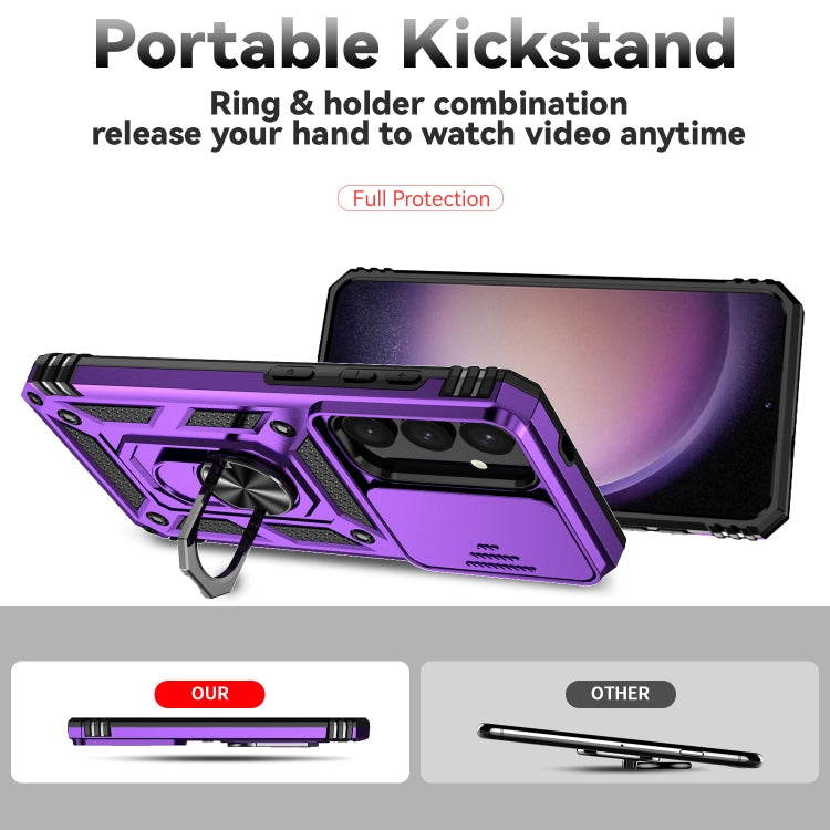 For Samsung Galaxy S25+ 5G Sliding Camshield Holder Phone Case(Purple)