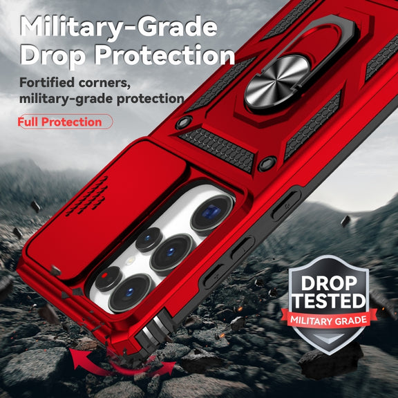 For Samsung Galaxy S25 Ultra 5G Sliding Camshield Holder Phone Case(Red)