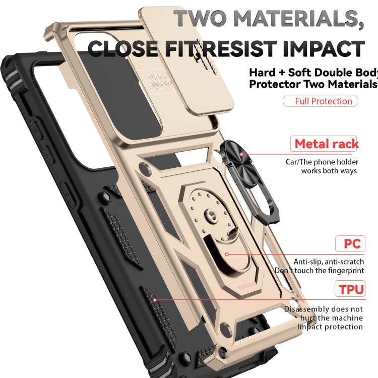 For Samsung Galaxy S25 Ultra 5G Sliding Camshield Holder Phone Case(Gold)