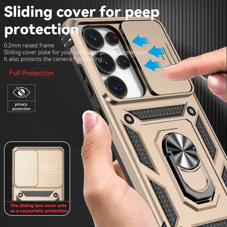 For Samsung Galaxy S25 Ultra 5G Sliding Camshield Holder Phone Case(Gold)