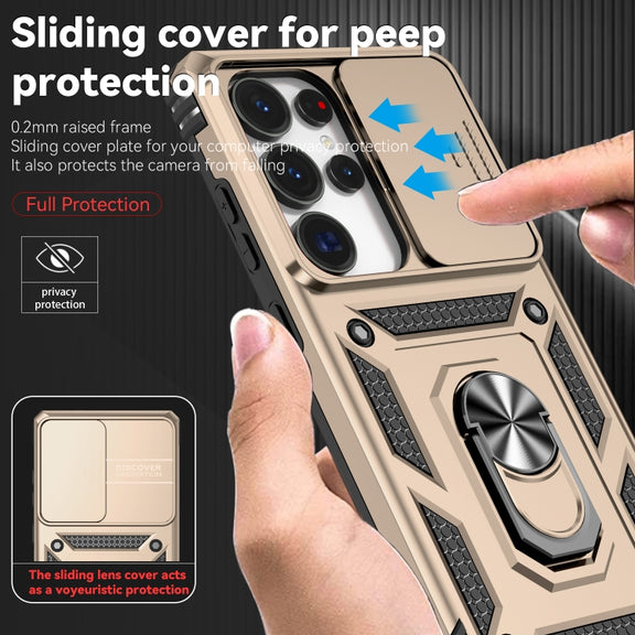 For Samsung Galaxy S25 Ultra 5G Sliding Camshield Holder Phone Case(Gold)