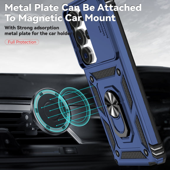 For Samsung Galaxy S25 Ultra 5G Sliding Camshield Holder Phone Case(Blue)