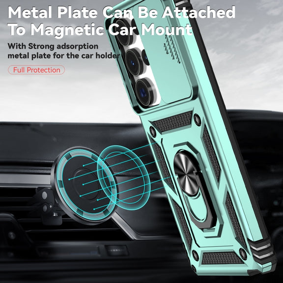 For Samsung Galaxy S25 Ultra 5G Sliding Camshield Holder Phone Case(Green)