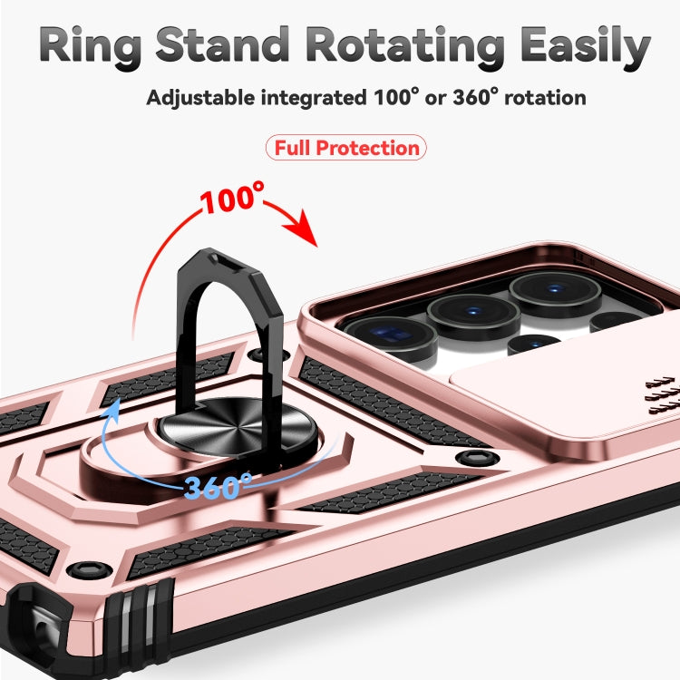 For Samsung Galaxy S25 Ultra 5G Sliding Camshield Holder Phone Case(Rose Gold)