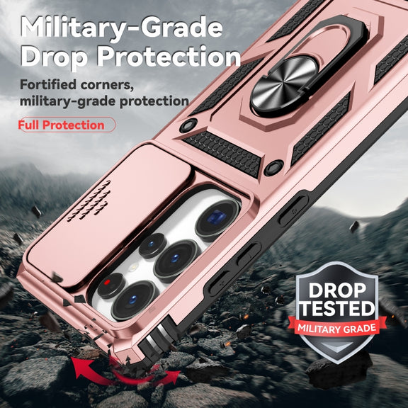 For Samsung Galaxy S25 Ultra 5G Sliding Camshield Holder Phone Case(Rose Gold)