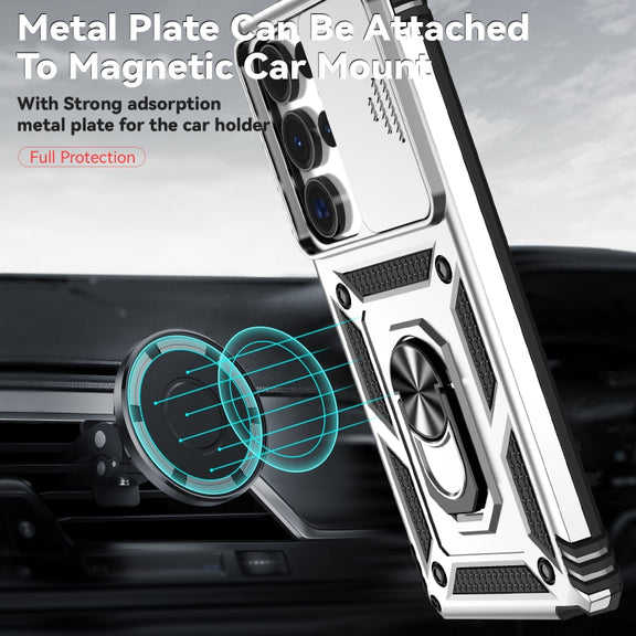 For Samsung Galaxy S25 Ultra 5G Sliding Camshield Holder Phone Case(Silver)