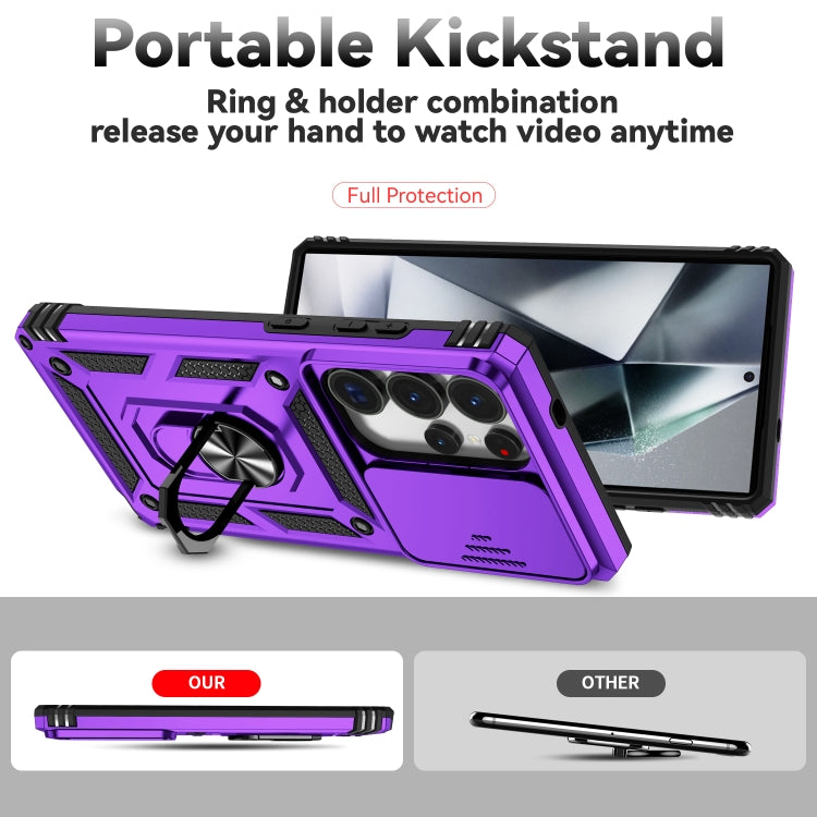 For Samsung Galaxy S25 Ultra 5G Sliding Camshield Holder Phone Case(Purple)