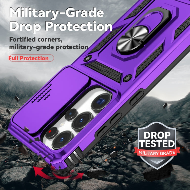For Samsung Galaxy S25 Ultra 5G Sliding Camshield Holder Phone Case(Purple)