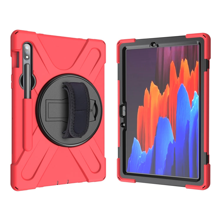 For Samsung Galaxy Tab S9 / Galaxy Tab S8 / Galaxy Tab S7 (2020) T870 Shockproof Colorful Silicone + PC Protective Case with Holder & Shoulder Strap & Hand Strap & Pen Slot(Red)