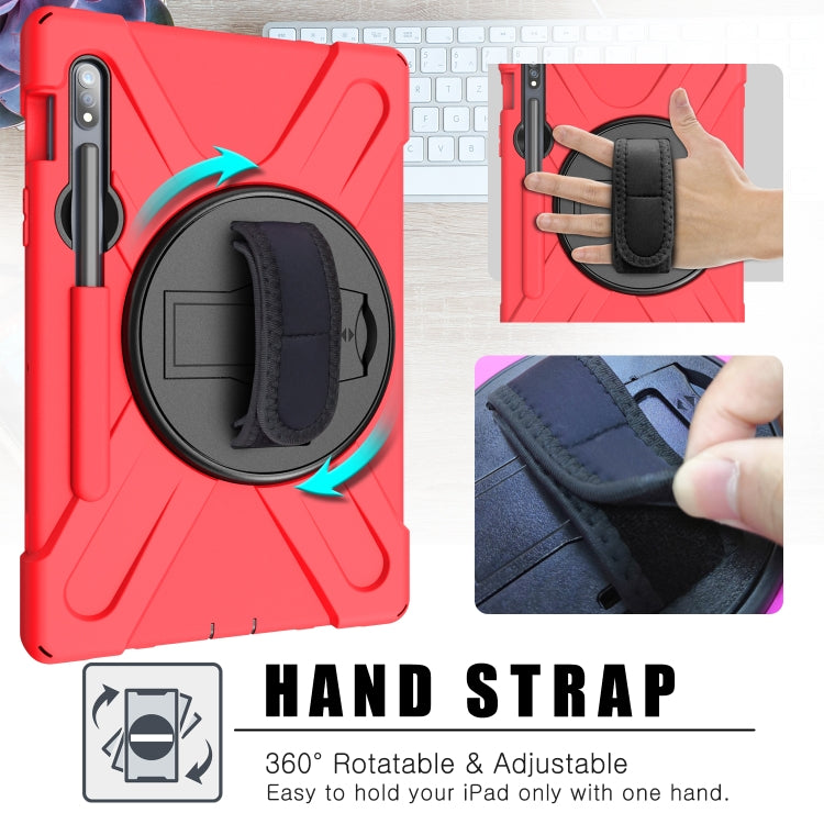 For Samsung Galaxy Tab S9 / Galaxy Tab S8 / Galaxy Tab S7 (2020) T870 Shockproof Colorful Silicone + PC Protective Case with Holder & Shoulder Strap & Hand Strap & Pen Slot(Red)
