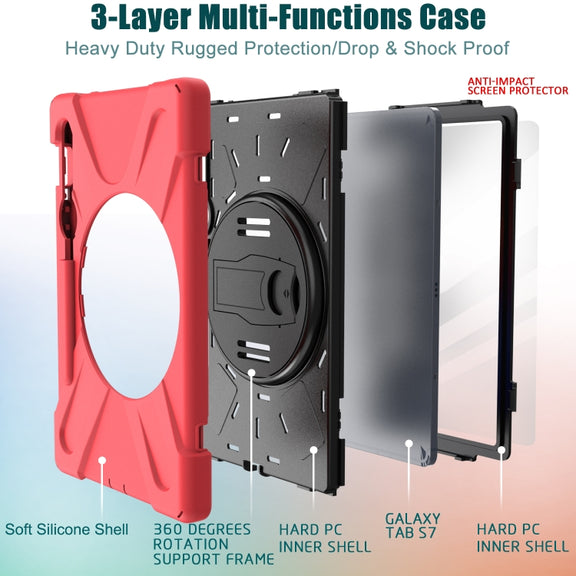 For Samsung Galaxy Tab S9 / Galaxy Tab S8 / Galaxy Tab S7 (2020) T870 Shockproof Colorful Silicone + PC Protective Case with Holder & Shoulder Strap & Hand Strap & Pen Slot(Red)