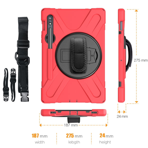 For Samsung Galaxy Tab S9 / Galaxy Tab S8 / Galaxy Tab S7 (2020) T870 Shockproof Colorful Silicone + PC Protective Case with Holder & Shoulder Strap & Hand Strap & Pen Slot(Red)