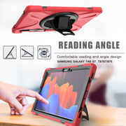 For Samsung Galaxy Tab S9 / Galaxy Tab S8 / Galaxy Tab S7 (2020) T870 Shockproof Colorful Silicone + PC Protective Case with Holder & Shoulder Strap & Hand Strap & Pen Slot(Red)